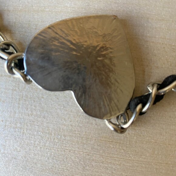 Guess Y2K silver rhinestone chain link heart pendant collar necklace 15" bling - Picture 7 of 8